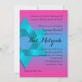 Invitation Bat mitzvah Turquoise à rose Ombre avec étoile (Devant)
