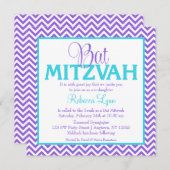 Invitation Bat mitzvah Turquoise bleu Chevron Purp (Devant / Derrière)