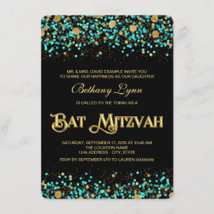 Invitation Bat mitzvah turquoise bleu et or