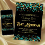 Invitation Bat mitzvah turquoise bleu et or<br><div class="desc">Invitation bat mitzvah avec confettis de parties scintillant turquoise bleu et or. Cette belle invitation turquoise et Bat mitzvah or est facilement customisée pour votre événement en ajoutant vos détails dans le style de police, la couleur et le libellé de votre choix. Vous pouvez changer la couleur de l'arrière -...</div>