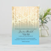 Invitation Bat mitzvah Turquoise Bleu Or brillant (Debout devant)