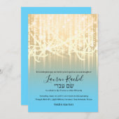 Invitation Bat mitzvah Turquoise Bleu Or brillant (Devant / Derrière)