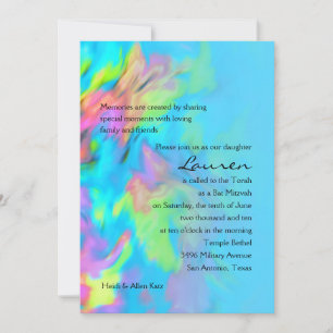 Invitation Bat mitzvah Turquoise Blue Lime Pink Tie Dye
