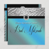 Invitation Bat mitzvah turquoise Blue Zebra (Devant / Derrière)