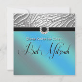 Invitation Bat mitzvah turquoise Blue Zebra (Devant)