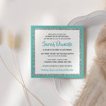 Invitation Bat mitzvah Turquoise et Carré argenté<br><div class="desc">Cette invitation Bat mitzvah branchée présente une parties scintillant scintillante superposée à un arrière - plan de couleur solide. Utilisez le formulaire modèle pour ajouter vos propres informations. L'outil de conception peut être utilisé pour modifier le style de police,  la couleur et la disposition.</div>