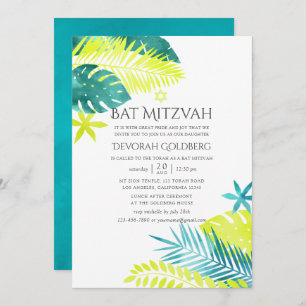 Invitation Bat mitzvah turquoise et citron tropical