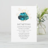 Invitation Bat mitzvah turquoise et or Floral (Debout devant)