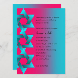 Invitation Bat mitzvah Turquoise et rose Ombre Star de David