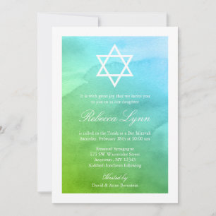 Invitation Bat mitzvah turquoise et vert aquarelle