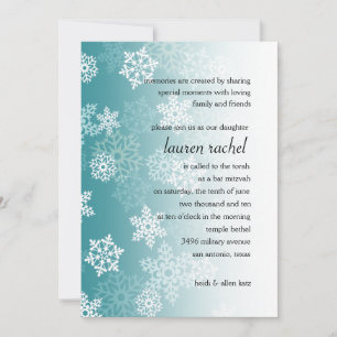 Invitation Bat mitzvah Turquoise Flacons de neige blanche