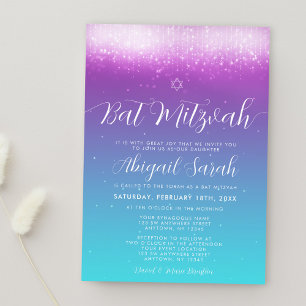 Invitation Bat mitzvah Turquoise Glam Purple