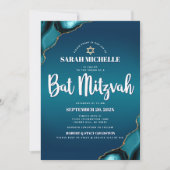 Invitation Bat Mitzvah Turquoise Ombré Agate Écriture Moderne (Devant)