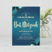 Invitation Bat Mitzvah Turquoise Ombré Agate Or Script Chic (Debout devant)