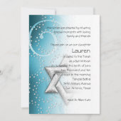 Invitation Bat mitzvah Turquoise Shimmer Star de David (Devant)