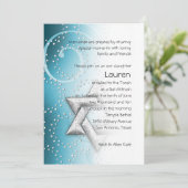 Invitation Bat mitzvah Turquoise Shimmer Star de David (Debout devant)