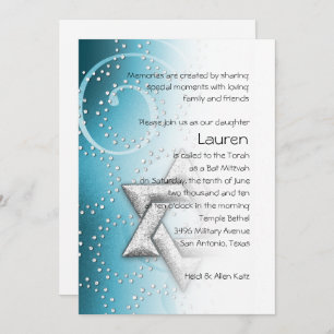 Invitation Bat mitzvah Turquoise Shimmer Star de David