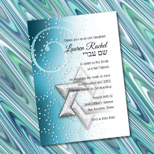 Invitation Bat mitzvah Turquoise Shimmer Star de David