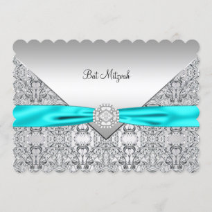 Invitation Bat mitzvah Turquoise turquoise Blue Silver