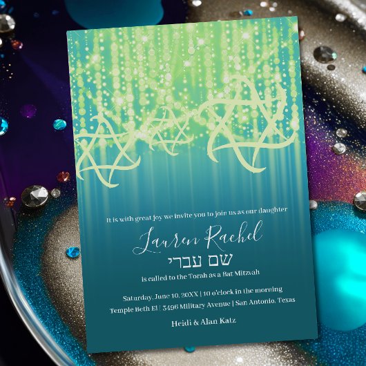 Invitation Bat mitzvah Turquoise Vert citron vert brillant