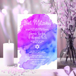 Invitation Bat mitzvah Twin Watercolor violet bleu étoile<br><div class="desc">** Twins **Belles cartes d'invitation de Bat mitzvah juifs religieux. Aquarelle claire pastel violet, violet, bleu, turquoise avec étoile de David en blanc. Lettres de script modernes. 'Est appelé à la TORAH comme un Bar Mitzvah'. Parfait pour fille de 12 ans, fille. Facile à modifier - il suffit d'ajouter vos...</div>