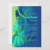 Invitation Bat mitzvah Vert Aqua Bleu Bohème Floral (Devant)