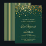 Invitation Bat mitzvah vert Faux Gold Foil Confetti<br><div class="desc">Famille Invitation et amis au Bat mitzvah de votre fille avec cette élégante invitation or et vert foncé. Il comporte des points confettis en faux or et des motif rayures. Personnalisez en ajoutant le nom,  la date,  l'heure,  le lieu et d'autres détails de l'événement. Des éléments correspondants sont disponibles.</div>