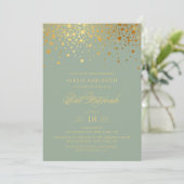 Invitation Bat mitzvah vert Faux Gold Foil Confetti Sage (Debout devant)