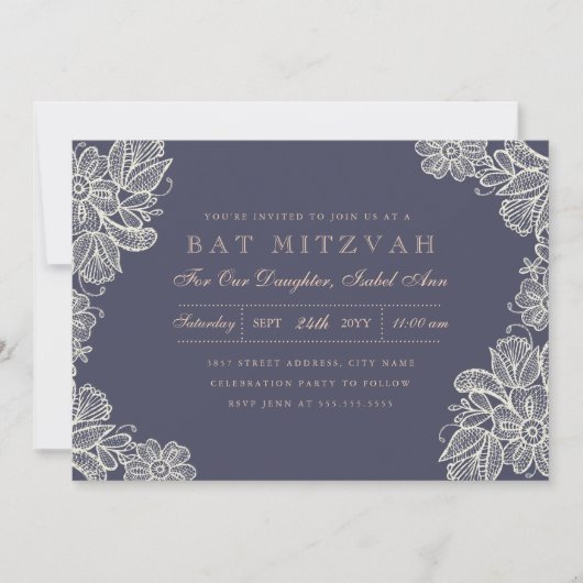 Invitation Bat mitzvah vintage de dentelle (Devant)