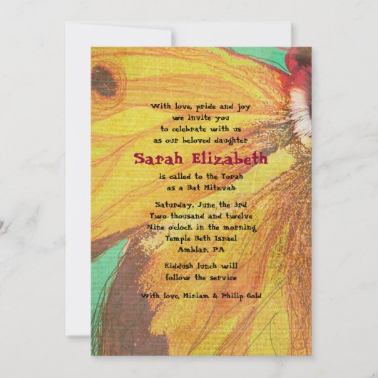 Invitation Bat mitzvah vintage JAUNE (Devant)
