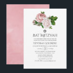 Invitation Bat mitzvah vintage rose pâle<br><div class="desc">Vintage rose vif roses bat mitzvah invitation conçue pour être rapidement et facilement customisé à vos détails de l'événement.</div>