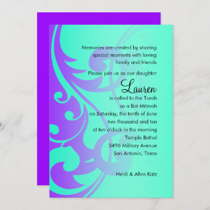 Invitation Bat mitzvah violet et aqua torsades contemporaines