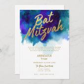 Invitation Bat mitzvah violet et bleu (Devant / Derrière)