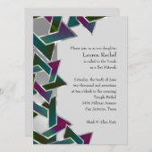 Invitation Bat mitzvah violet Turquoise étoile de David sur n (Devant / Derrière)
