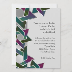 Invitation Bat mitzvah violet Turquoise étoile de David sur n