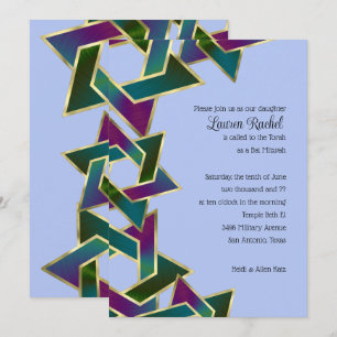 Invitation Bat mitzvah violet Turquoise étoile de David sur n