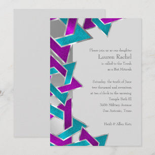 Invitation Bat mitzvah Violet Turquoise Star David N'Importe