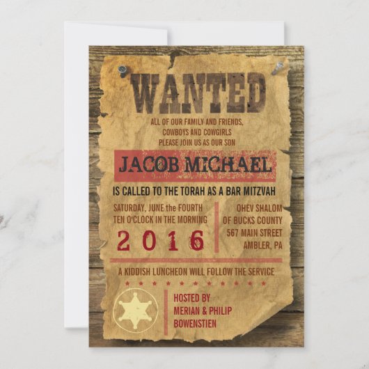 Invitation Bat mitzvah WILD WEST RECHERCHÉ Bar (Devant)