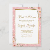 Invitation Bât Miztva hébreu et anglais Rose Gold Pailleté (Devant)