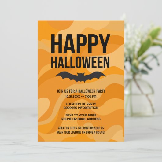 Invitation Bat rustique d'Halloween noir blanc (Debout devant)
