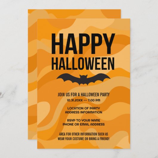 Invitation Bat rustique d'Halloween noir blanc (Devant / Derrière)