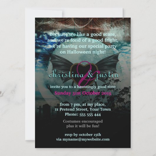 Invitation Bat Wings Lune Fée Conte d'Halloween (Dos)