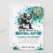 Invitation Bataille de paintball garçons bleu sarcelle éclabo (Devant)