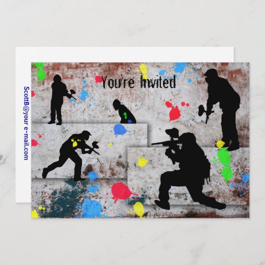 Invitation Bataille de Paintball invitée (Devant / Derrière)