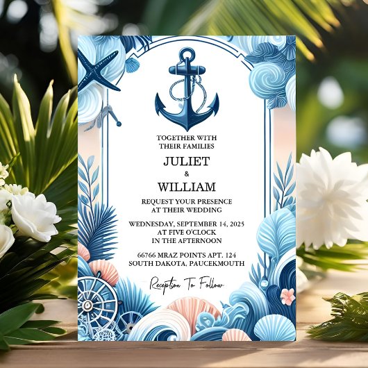 Invitation Bateau à câbles Marine Mariage nautique bleu marin