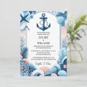 Invitation Bateau à câbles Marine Mariage nautique bleu marin (Debout devant)