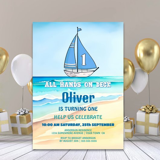 Invitation Bateau à voile 1er anniversaire fête