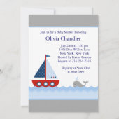 Invitation Bateau à voile blanc et bleu Rouge Baby Boy Douche (Dos)