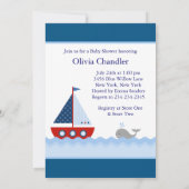 Invitation Bateau à voile blanc et bleu Rouge Baby Boy Douche (Dos)