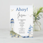 Invitation Bateau à voile bleu blanc Ahoy nautique 1er annive (Debout devant)
